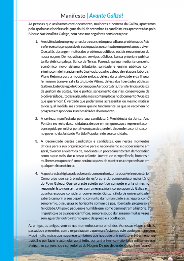Manifesto pede voto para o BNG nas eleiçons autonómicas