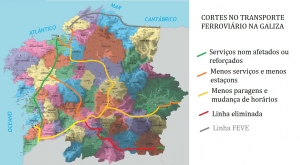 A &quot;reforma&quot; do transporte ferroviário de 2013 deixou na altura um mapa do transporte de comboio totalmente diferente, representando um salto na descomposiçom da rede galega.