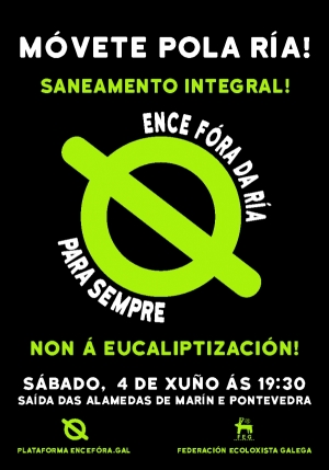 Cartaz da manifestaçom contra a Ence, que sairá hoje (04/06/16) de Marim e Ponte Vedra simultaneamente
