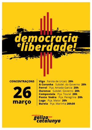 Convocam concentraçons em cidades e vilas galegas em apoio à independência catalá e contra a repressom espanhola