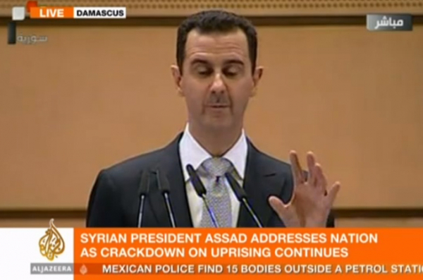 Presidente sírio, Bashar al-Assad, em palestra na Universidade de Damasco