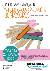 Atelier infantil com depresores na Fundaçom Artábria