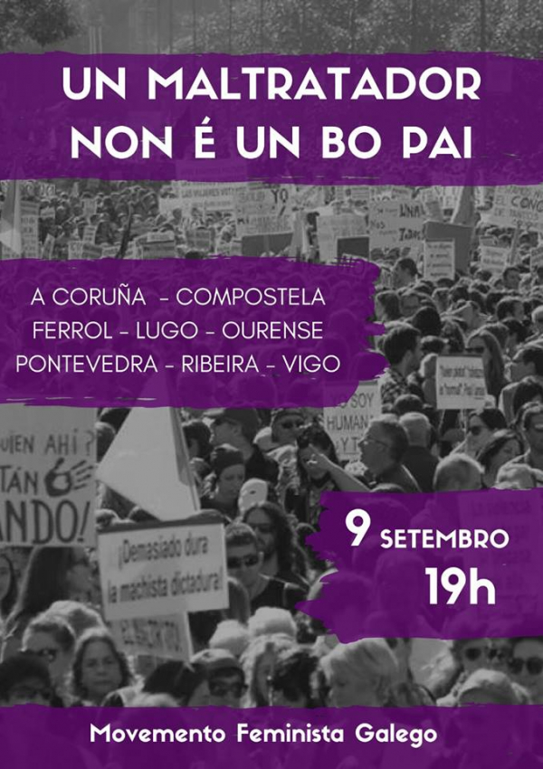 &quot;Um maltratador nom é um bom pai&quot;, concentraçons em 9 localidades galegas este sábado