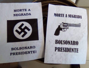 Cartazes com “Morte à negrada” e “Bolsonaro presidente” são encontrados em Porto Alegre