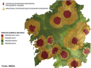 Mapa de pressom que exercerám sobre os recursos madeireiros as centrais de biomassa propostas