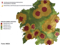 Mapa de pressom que exercerám sobre os recursos madeireiros as centrais de biomassa propostas