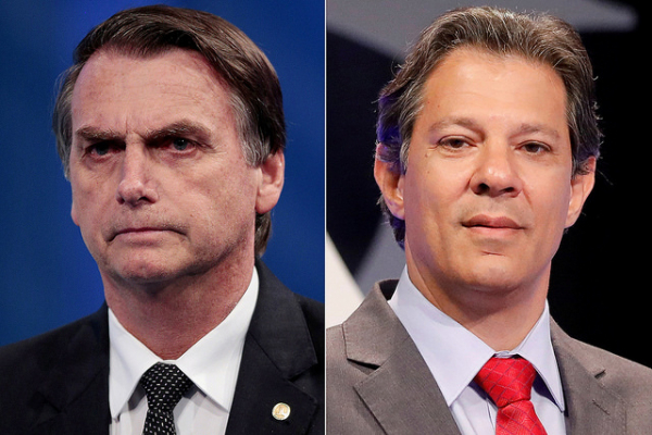 Jair Bolsonaro e Fernando Haddad, adversários na eleição para presidente do Brasil